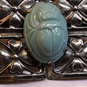 Vintage Blue Scarab Silver Brooch Dogwood Flowers Teal Blue jewelry